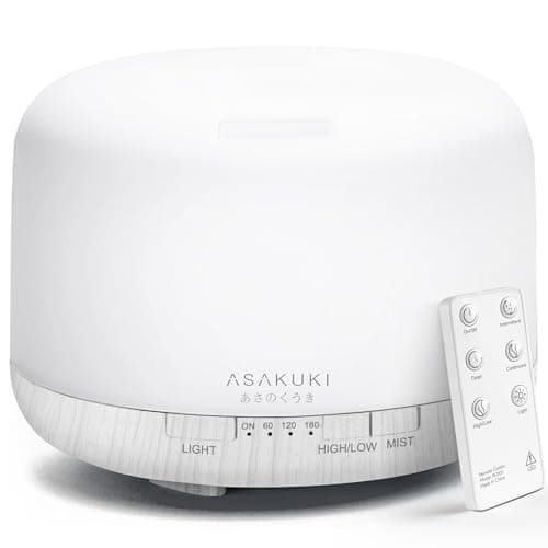 ASAKUKI 500ml Premium Essential Oil Diffuser with Remote Control, 5 in 1 Ultrasonic Aromatherapy Fragrant Oil Humidifier Vaporizer, Timer and Auto-Off Safety Switch (White)