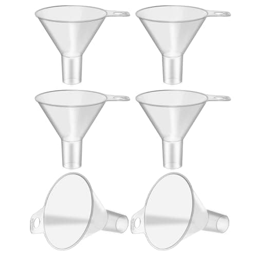 HAPYSHOOP 6 Pack Small Plastic Funnel for Filling Bottles,2.56 Inch Clear Wide Mouth Plastic Funnel for Filling Water Powder Essential Oils, Perfume,Kitchen Bath Garage Use (Wide Mouth)
