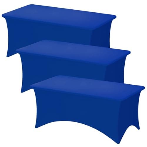 Fixwal 3 Pack Royal Blue Table Cloths Rectangle 6FT, Tablecloths Rectangular Stretch Spandex Fitted Table Covers 6 ft for Parties, Trade Shows, Banquet, Weddings, Buffet, Graduation Decorations