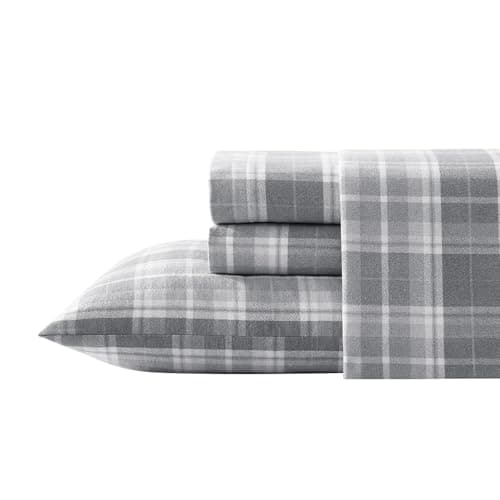 Laura Ashley - Twin Sheet Set, Cotton Flannel Bedding, Brushed for Extra Softness & Comfort (Mulholland Plaid Grey, Twin)