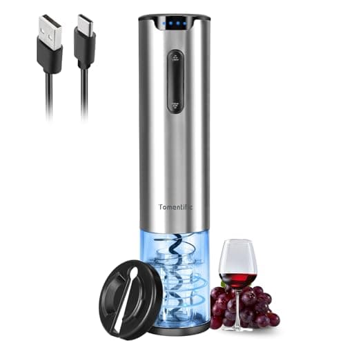 Electric Wine Opener Tomentific, Rechargeable Automatic Wine Corkscrew Bottle Opener With Foil Cutter, Type-C Charging Wine Openers With LED Light For Home Party Wedding Gifts (Stainless Steel)