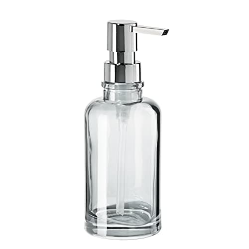 OGGI Round Glass Soap Dispenser - 10oz, Heavy Glass, Rustproof Pump - Ideal Hand Soap Dispenser, Bathroom Soap Dispenser, Kitchen Dish Soap Dispenser, Hand Sanitizer Dispenser, Clear/Chrome