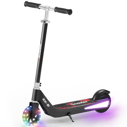 iScooter iK1 Electric Scooter for Kids Aged 6-10, Adjustable Speed & Height, Magnetic Safe Charging, Colorful Flashing Wheels & Deck Lights,110 LBS (IK1C-4/6MPH, Black)
