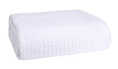 Elvana Home 100% Cotton Bed Blanket, Breathable Bed Blanket Twin Size, Cotton Thermal Blankets Twin, Perfect for Layering Any Bed for All Season, White