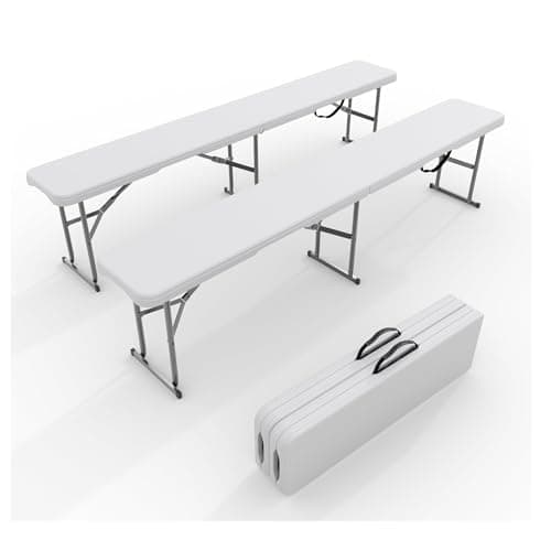 EliteEdge 6Ft Plastic Folding Bench, 2 Pack Portable Folding Bench, Foldable HDPE Waterproof Outdoor Benches with Carrying Handle Picnic Camping Sports Party Activities, White