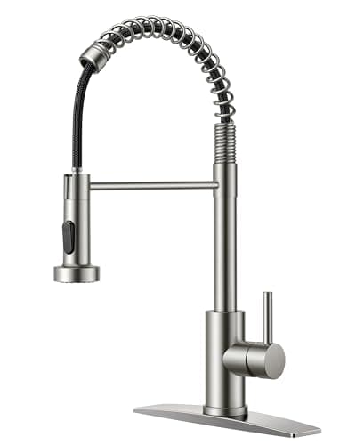 FORIOUS Kitchen Faucets, Brushed Nickel Kitchen Sink Faucet with Pull Down Sprayer, Commercial Kitchen Faucet Stainless Steel, Classic Single Handle Pull Out Sink Faucets for RV Laundry Utility Room