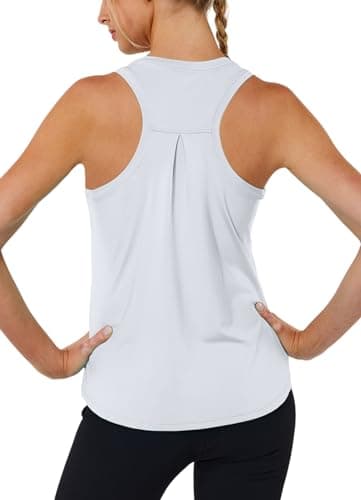 Hiwzffy Workout Tank Tops for Women Racerback Tops Sleeveless Running Shirts Loose Fit Athletic Gym Quick Dry Exercise White M