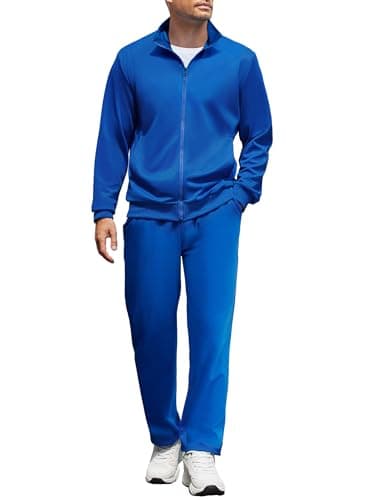 COOFANDY Mens Sweatsuits 2 Piece Full Zip Warm Tracksuit Sports Set Sweatpants With Pockets And Training Jacket Blue Large