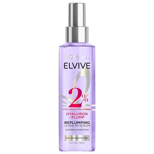 L'Oreal Paris Elvive Hyaluron Plump Moisture Plump Hair Serum for Dehydrated, Dry Hair with Hyaluronic Acid Care Complex, Paraben-Free, 4.4 Fl Oz