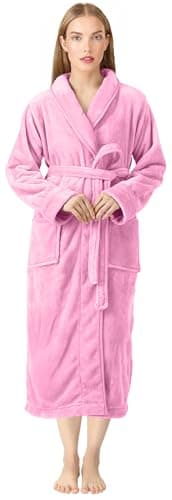 NY Threads Premium Women's Robe Plush Soft Long Bathrobe Warm Fleece Shawl Collar Spa Robe (X-Large, Pink)