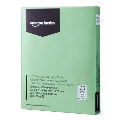 Amazon Basics 30% Recycled Color Copy Paper, 8.5" x 11", 20lb, 500 Sheets, Pastel Green