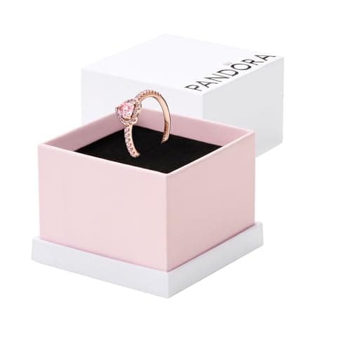 Pandora Sparkling Pink Elevated Heart Ring - Rose Gold Ring for Women - Layering or Stackable Ring - 14k Rose with Cubic Zirconia - Size 9 - With Gift Box