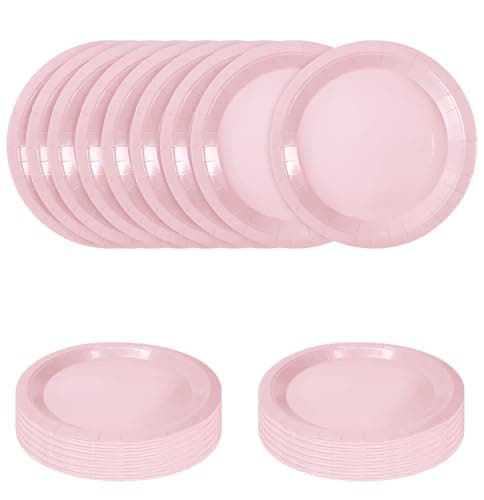 SietDESEO 50 PCS Light Pink Paper Plates 7 Inch Disposable Plates Dessert Plates Baby Pink Dinner Plates for Wedding Baby Shower Birthday Party Supplies