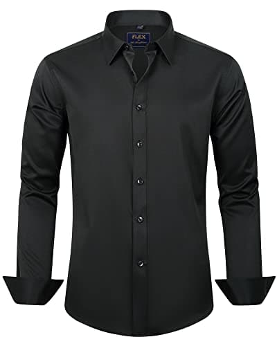 J.VER Men's Dress Shirts Solid Stretch Long Sleeve Wrinkle-Free Formal Shirt Business Casual Button Down Shirts Black