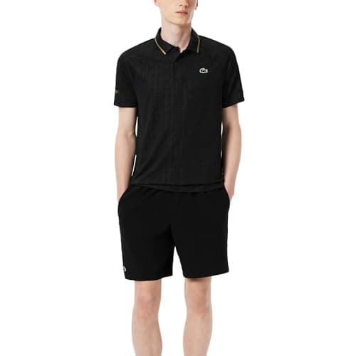 Lacoste Men's Sport Ultra-Dry Branded Stripe Tennis Polo, Black, X-Large