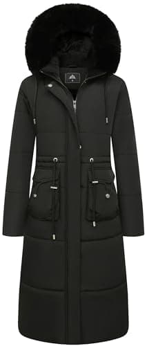 MOERDENG Women's Long Winter Puffer Coat Waterproof Warm Maxi Down Jacket Faux Fur Removable Hood Parka