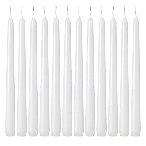 Kedtui Taper Candles 10 inch (H) Dripless, Set of 24 White Unscented and Smokeless Taper Candles Long Burning, Paraffin Wax with Cotton Wicks for Burning 8 Hours Time