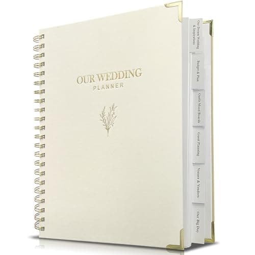 WeddingGiftsWedding Wedding Planner Book and Organizer for Bride - Elegant Linen Cover Wedding Planning Binder with Checklists,Pockets & Calendars,Perfect Engagement Gifts for Couples(Cream)