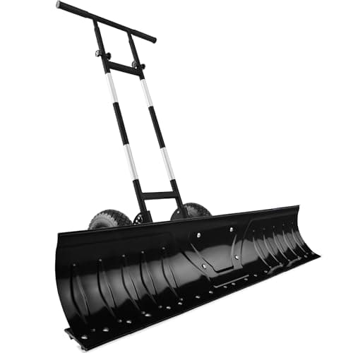 Best Choice Products 48in Heavy-Duty 2-Wheel Snow Pusher Hand Plow for Snow Removal w/Wheels, Adjustable Handle, Blade Angle - Black