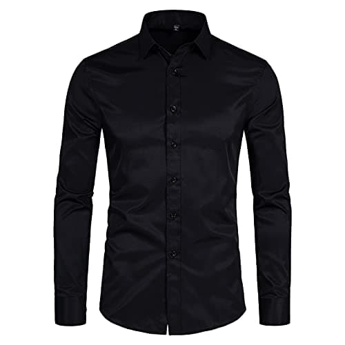 BEILU Stretch Mens Slim Fit Dress Shirts Formal Long Sleeve Button Down Shirts Black Medium