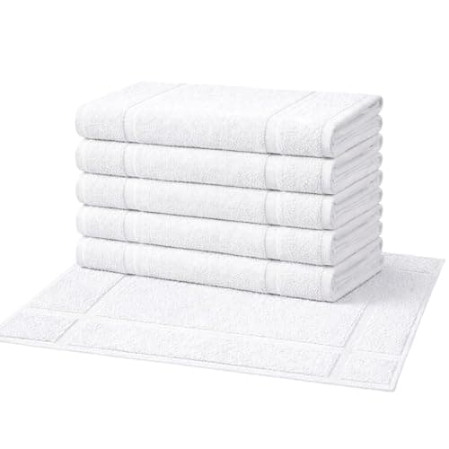 Pearl Linens Pack of 6 100% Cotton Bath Mat 20X30 inches, Soft & Absorbent Quick Dry Bathroom Mat Set, Not Bathroom Rugs, After Shower Mat, Bath Tub Mat, 687 GSM, Machine Washable, White