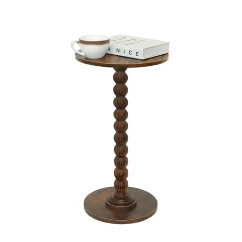 Fultyle Round Side Table, Small Drink Table for Small Spaces, Modern Accent Nightstand with Solid Wood Leg for Living Room, Bedroom, Corners, and Office (Rustic Brown)