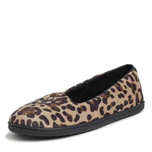 Dearfoams Women's Rebecca Lightweight Cozy Memory Foam Closed Back Slipper with Wide Widths, Leopard Velour, 7-8