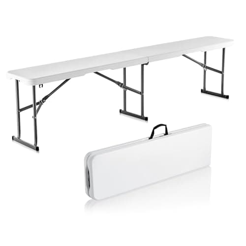 VEVOR Plastic Folding Bench, 6ft Portable Folding Bench, Smooth High Density Polyethylene Waterproof Outdoor Bench, Picnic Camping Table with Handle for Garden Soccer Playtime, White (1 Pack)