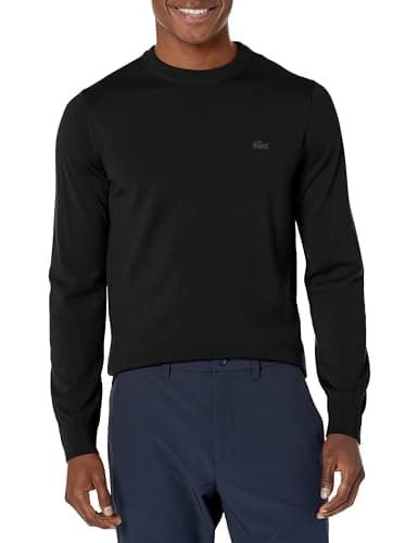 Lacoste Men's Crew Neck Merino Wool Sweater, Noir, Large