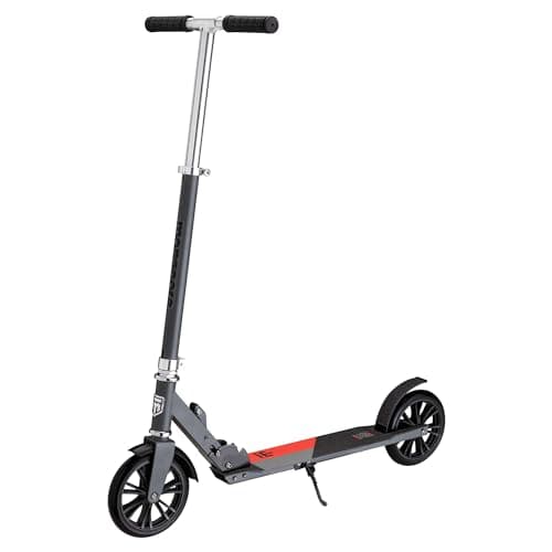 Mongoose Trace 180 Kick Scooter for Youth Adult Boys and Girls, Lightweight, Quick-Release & Easy Folding Scooter, With 180mm Wheels, Kickstand, Grey/Red