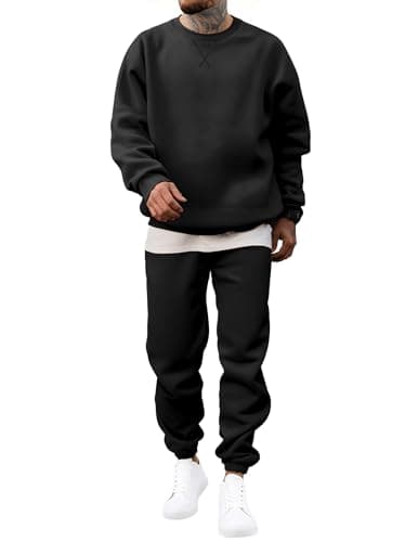 JMIERR 2 Piece Comfiest Airport Outfits Long Sleeve Crew Neck Essentials Pants Sweatshirt Joggers Sweatpants Track Suits Set Fall Casual Tracksuit Sweatsuits Couple Matching Sets, L, Black