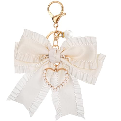 Bow Purse Keychain Charm Bow Keychain Bag Charms for Women, Bow Keychain Pearl Wristlet Keychain Backpack Charm Keychain Cute Handbag Purse Charms Accessories Charms for Purses Key Chains Car Keys