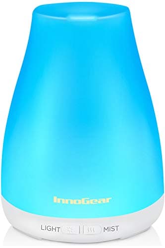 InnoGear Essential Oil Diffuser, Premium 5-in-1 Diffusers for Home Scent Aromatherapy Diffuser Air Desk Humidifier for Bedroom Large Room Office 7 Color LED 2 Mist Mode Waterless Auto Off, Basic White