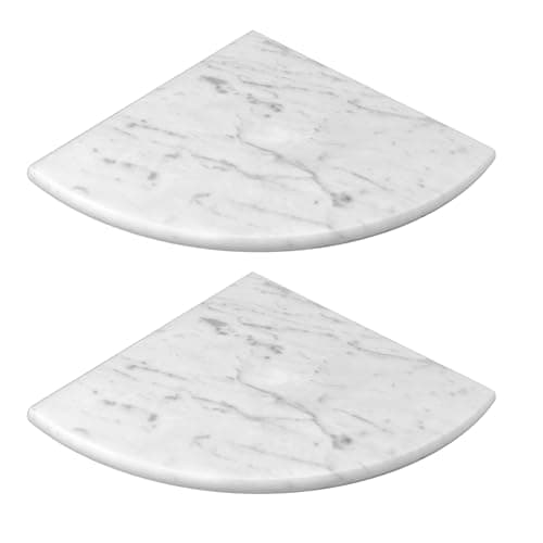 Jusmioke 9 Inch Marble Corner Shower Shelf for Bathroom, Shower Room, Both Side Honed Polished, Bathroom Wall Mounted (Carrara White - 2pcs)