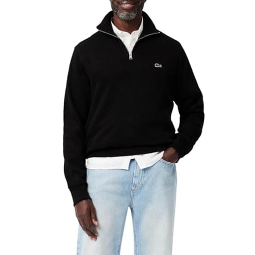 Lacoste Men's Zip-Up High Neck Interlock Sweatshirt, Black, Large