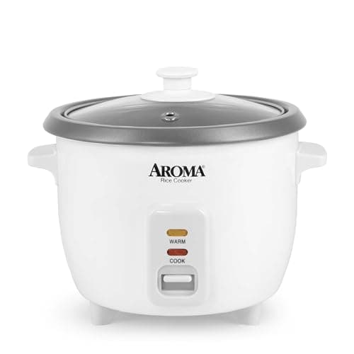AROMA® Rice Cooker, 3-Cup (Uncooked) / 6-Cup (Cooked), Small Rice Cooker, Oatmeal Cooker, Soup Maker, Auto Keep Warm, 1.5 Qt, White, ARC-363NG
