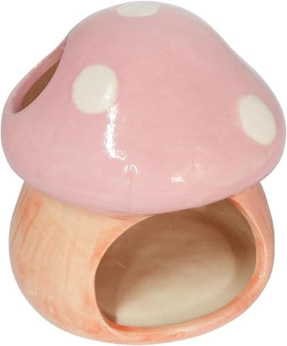 AnRui Ceramic Betta Fish Tank Accessories Decor Cute Mushroom House Aquarium Decoration Hideout Cave Ornament for Small Fish, Shrimp, Goldfish and Reptiles (Pink)