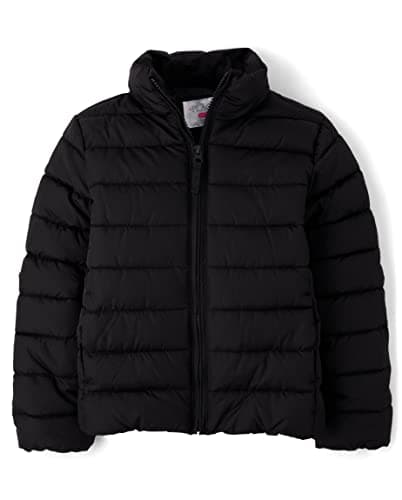 The Children's Place Girls' Medium Weight Puffer Jacket, Wind, Water-Resistant, Black, Large (10/12)