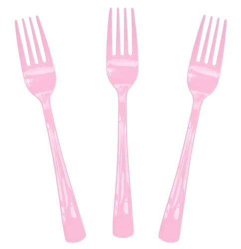 SietDESEO 25 PCS Light Pink Plastic Forks Baby Pink Forks Disposable Utensils Heavy Duty Disposable Cutlery for Birthday Wedding Baby Shower Bridal Shower Plastic Silverware