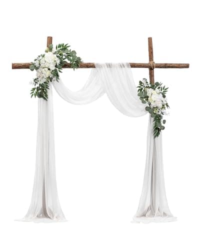 VEVOR Artificial Wedding Arch Flowers Kit, White Wedding Arch Flowers with Drapes Kit (Pack of 3) - 2 Pcs Floral Arrangement, 1 Pcs Sheer Drapes, for Ceremony Bouquets Reception Backdrop Decoration