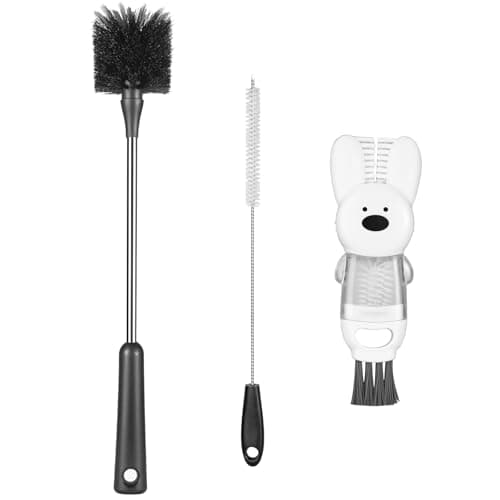 [3 Pack] Bottle Brushes, Stainless Steel Long Handle Water Bottle Scrub Cleaning Brush Set Including Straw & Lid Cleaner for Baby Bottles, Sports Cups, Coffee Mugs, Tumblers