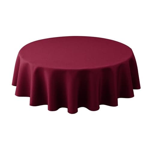 Biscaynebay Round Christmas Tablecloths 60" for Round Tables diameters from 28" to 48", Burgundy Fabric Water Resistant Folding Table Covers Washable for Dining, Kitchen, Wedding, Parties