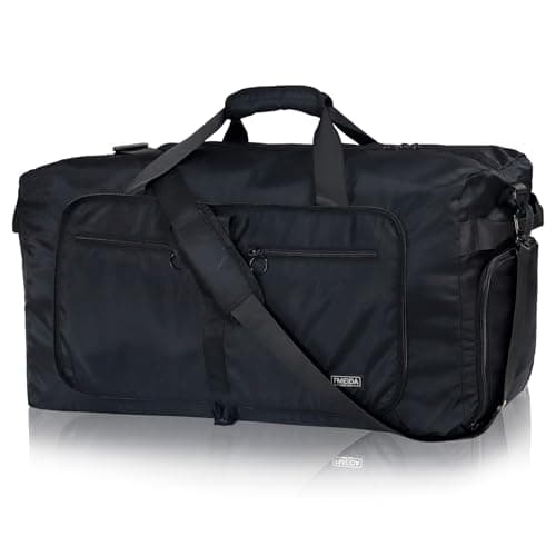 Fmeida 65L Duffle Bag with Shoes Compartment, Foldable Travel Duffel Bags for Men Women, Large Packable Travel Bag Water Repellent & Tear Resistant (Black)