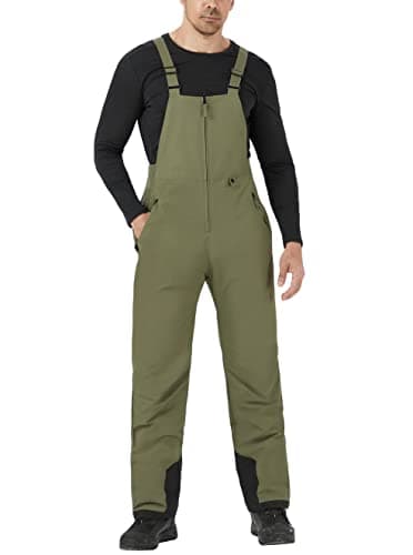WULFUL Mens Insulated Snow Bibs Waterproof Winter Ski Pants Snowboarding Overalls Green