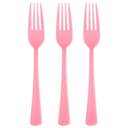 50 Pcs Light Pink Plastic Forks, Pink Plastic Silverware Heavy Duty, Disposable Cutlery Set for Brithday, Wedding, Baby Shower, Bridal Showe, Garden Party