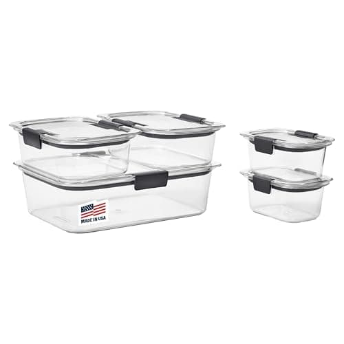 Rubbermaid Brilliance Food Storage Containers, Set of 5 (10 Pieces), BPA-Free, Leak-Proof, Clear