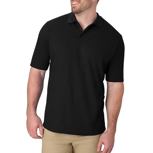 Hanes Mens Pique Short Sleeve Polo Shirt, Three-button Midweight For, Black, X-Large US