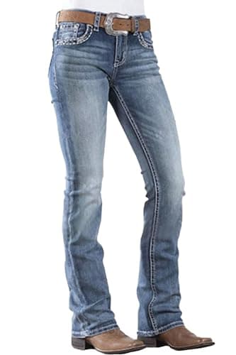 PEIHOT Bootcut Jeans for Women 90s Mid Rise Western Jeans Tummy Control Straight Leg Blue Jeans Pantalones De Mujer Boot Cut Denim Pants