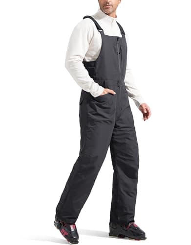 FREE SOLDIER Men's Insulated Waterproof Snow Bibs Ski Overalls(Black,L/32L)