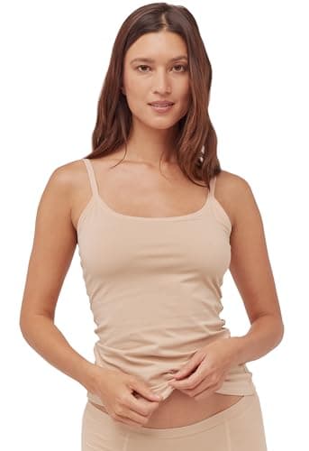 Pact Women's Organic Cotton Camisole Tank Top with Built-in Shelf Bra, Almond, X-Small